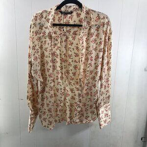 Zara floral button up poly charmeuse blouse size M